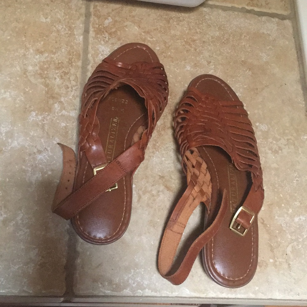 Brown open toe flats